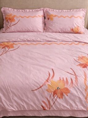 Pink Floral Printed Duvet cover Bed Sheet Set with pillow covers 4 pc set